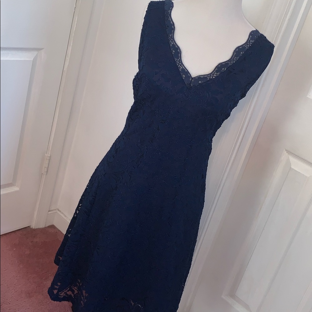 Navy Blue Lace A Lined Skirt